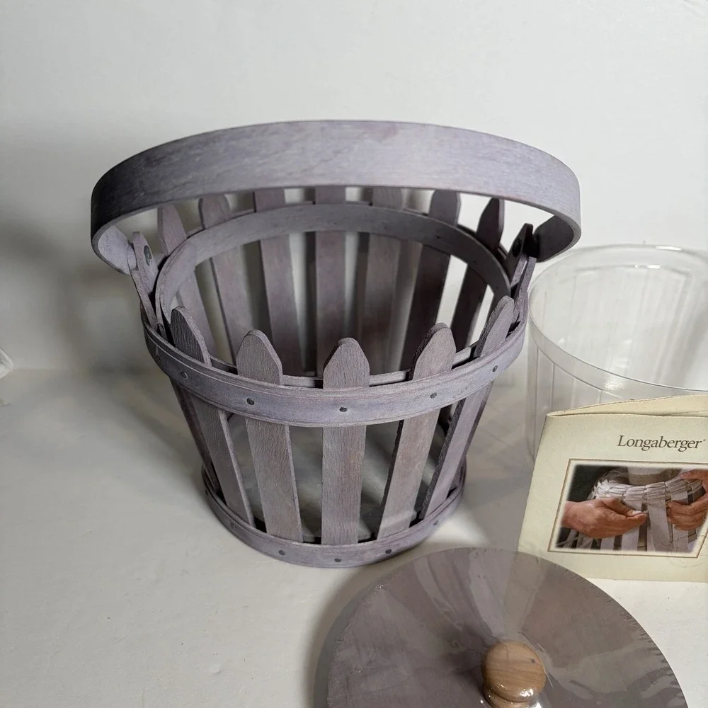 Longaberger 2006 Round Picket Pail Basket Lavender Purple, Lid & Protector EXC